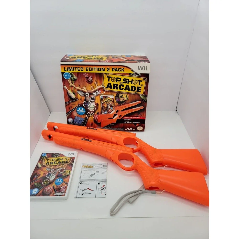Vintage Top Shot Arcade with 2 Gun Peripherals  Nintendo Wii Cabelas w/Manual